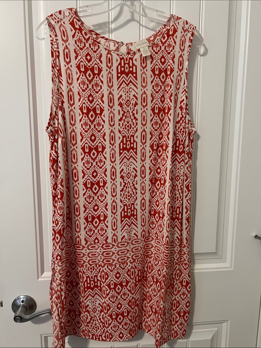 Chicos Tunic/Shift dress in rust/orange tribal print- size 2 (10-12)